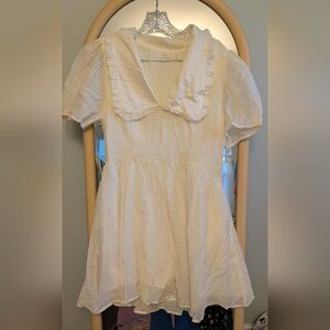 Lush Cream Textured Dress with Peter Pan Collar